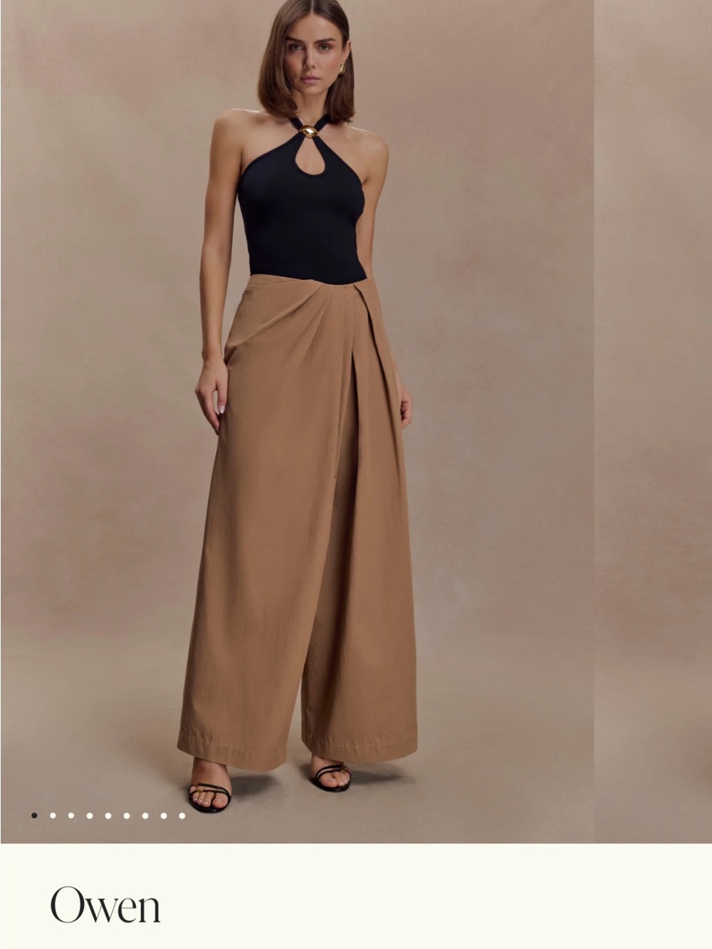 Meshki Brown High-Waist Wide Leg Wrap Pants